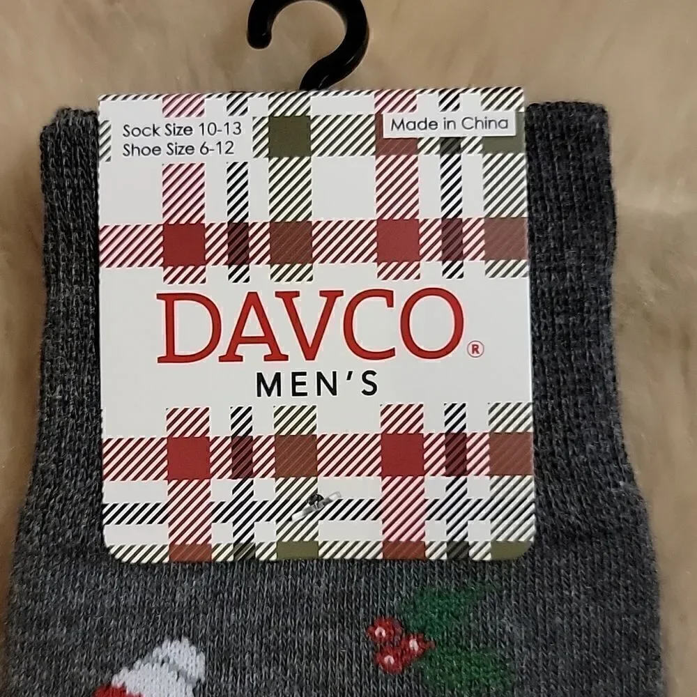 MEN'S DAVCO CHARCOAL GRAY FESTIVE DRINKS CHRISTMAS HOLIDAY CASUAL SOCKS - NEW!